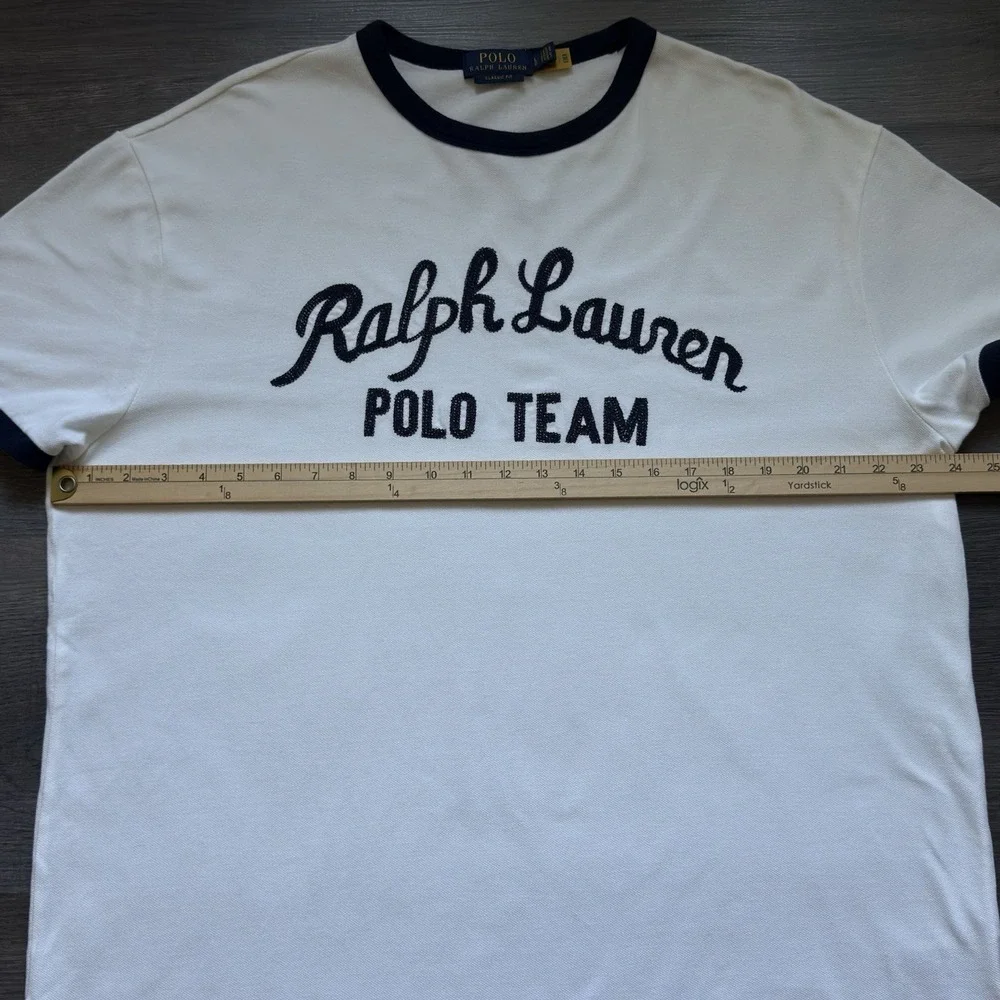 Polo Ralph Lauren Polo Team Ringer T-shirt Mens L White Classic Fit Jersey Mesh